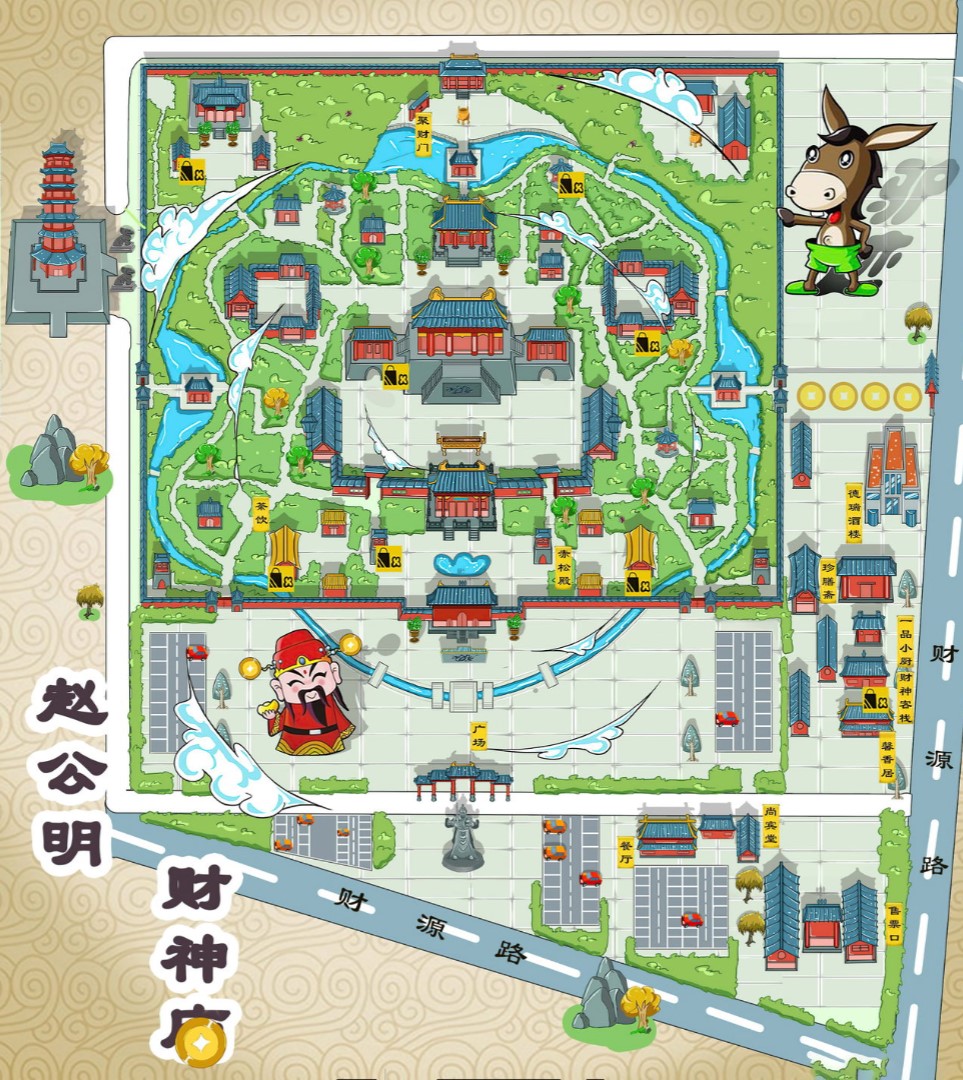 滨海寺庙类手绘地图
